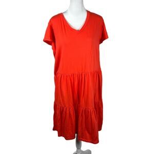 GAP Red Short Sleeve V-Neck Cotton Dress XL-Tall Peasant Classic Casual Shift